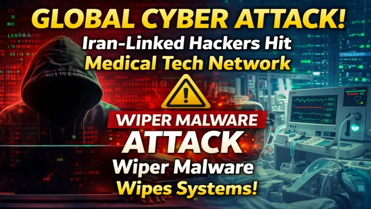 "Striker wiper malware attack by Iran-linked hackers targeting a medical tech company network.