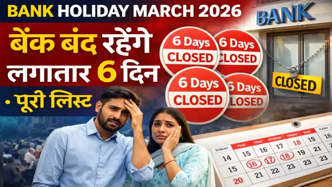 “March 2026 bank holidays in India with six days of bank closure highlighted on calendar.”