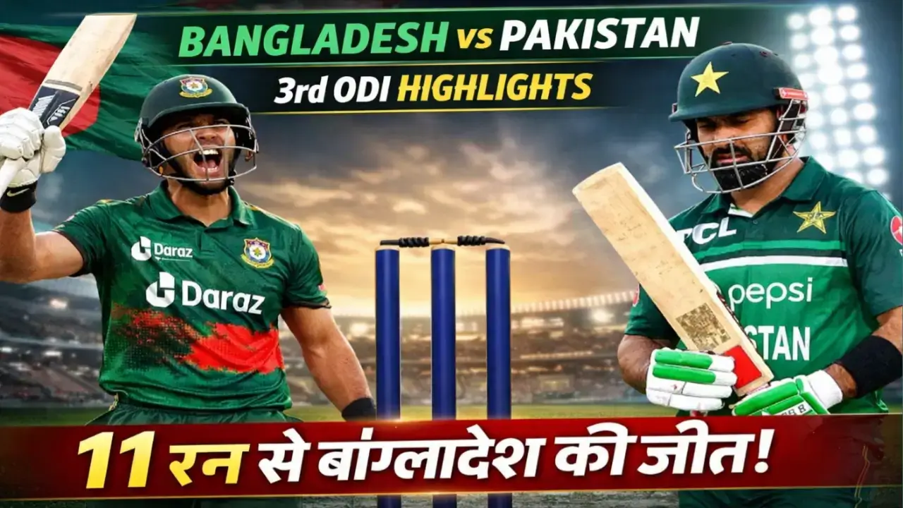 Bangladesh vs Pakistan 3rd ODI highlights showing Bangladesh winning by 11 runs despite Agha Salman century.